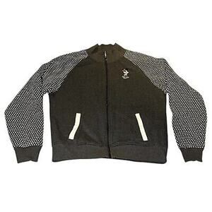 Disney Parks Minnie Large Embroidered Logo Gray Polka Dot Zip Sweatshirt Youth‎